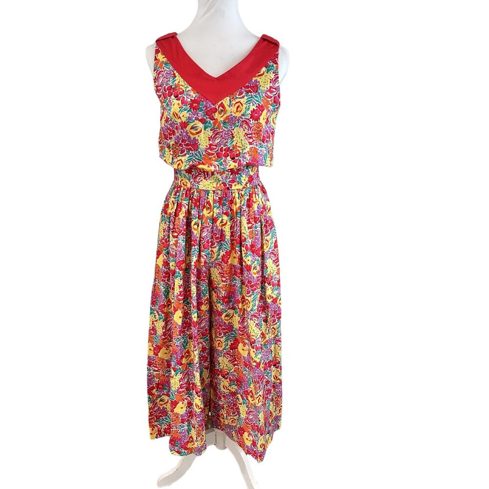 f.l. Malik Floral Colorful "V" Neck Jumpsuit Wide Leg, 90s Fashion I 4